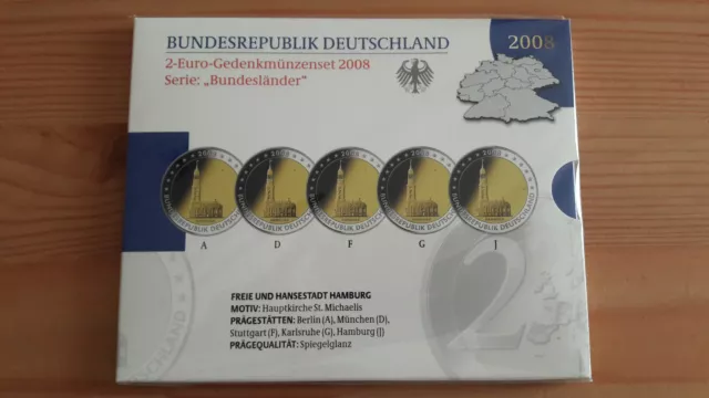 BRD 2 Euro Gedenkmünzenset " Hamburg " 2008 Spiegelglanz / PP