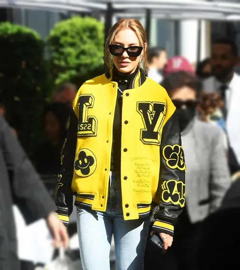 Women's Eileen Gu Yellow Louis Vuitton VARSITY With Leather Sleeves JACKET