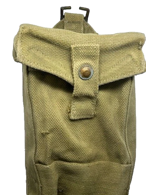 Vintage British 1937 Pattern Ammunition Pouch - Khaki Cotton Webbing (WWII Era, Used)