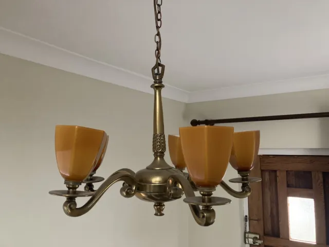 Antique 5 arm brass chandelier ceiling light