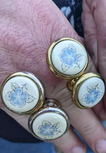 DRAWER KNOBS Floral Porcelain Flower Blue Round White Pull ... Many Available! 3