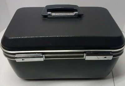 Vintage Hawthorne Gray Hard Suitcase Luggage Overnight Train Case cosmetic