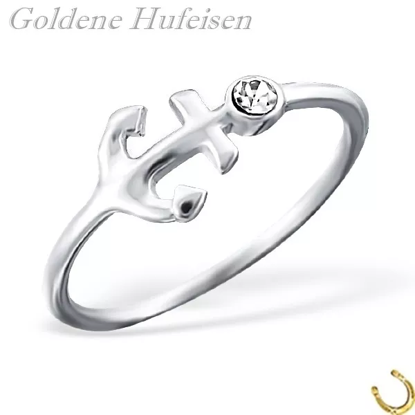 Kristall Anker Ring 925 Sterling Silber Damen Mädchen Maritim Schiff  xc057