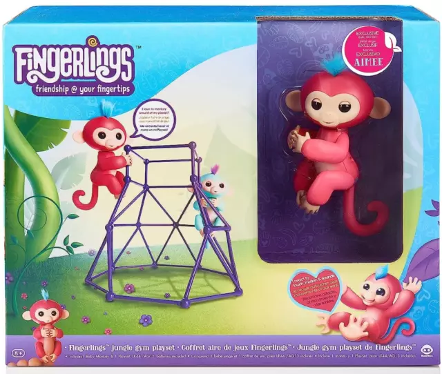 Jungle Gym Playset + Interactive Baby Monkey Aimee (Coral Pink with Blue Hair)