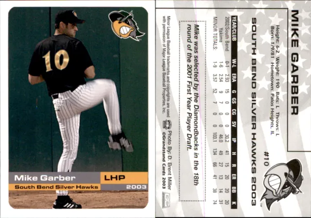 Mike Garber 2003 Grandstand South Bend Silver Hawks #NNO Card *AutographDen*