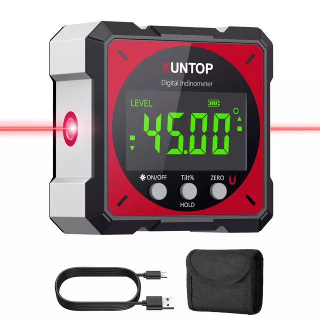 XUNTOP Digital Angle Finder Gauge Level Box Magnetic Protractor Inclinometer USB