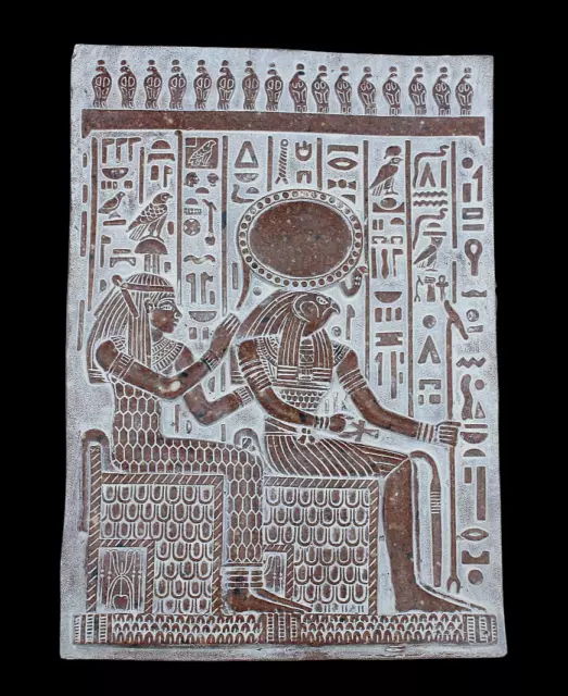 RARE ANCIENT EGYPTIAN ANTIQUE Horus and Nefertiti on Throne Temple Stella Stela