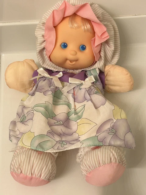 VINTAGE 90’s FISHER PRICE PUFFALUMP KIDS PINK/PURPLE FLORAL PLUSH BABY DOLL