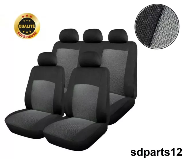 Ensemble Complet Housses De Sieges 6Pcs Tissu Gris Noir Pour Peugeot 206 207 307