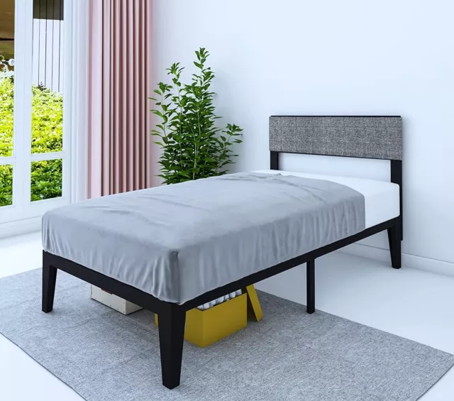 Marco de cama de plataforma de metal doble tapizado de 12" / con listones de acero / sin resorte de caja