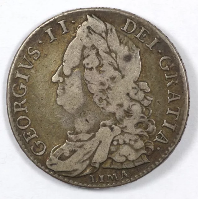 1746 Great Britain George II LIMA Silver Half Crown Silver Coin