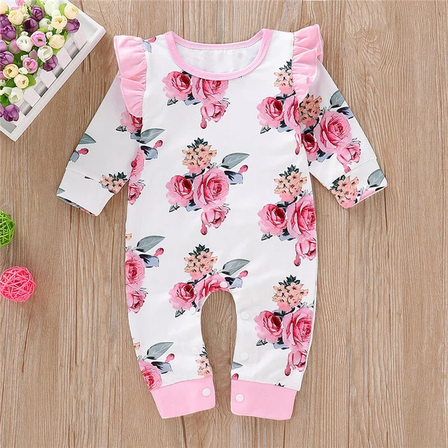LAPA Newborn Baby Girls Floral Romper Bodysuit Jumpsuit Playsuit Clothes Ruffles 3