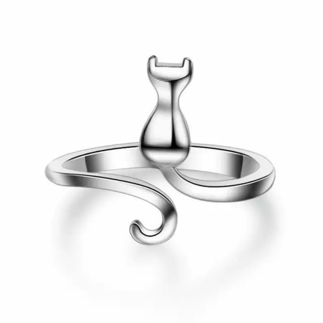 Cutest Cat Tail Ringer 925 Sterling Silver Plated Adorable Animal Cat Lover Ring 2