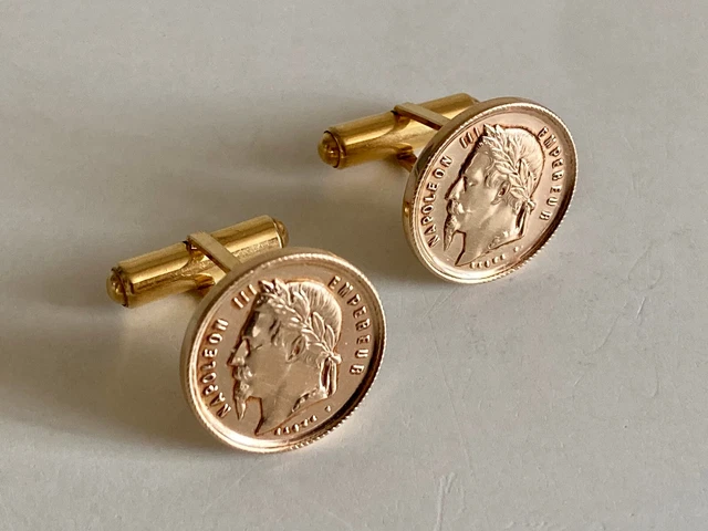 Bouton manchette plaque or piece Napoleon III MURAT Coin Gilt Cufflinks