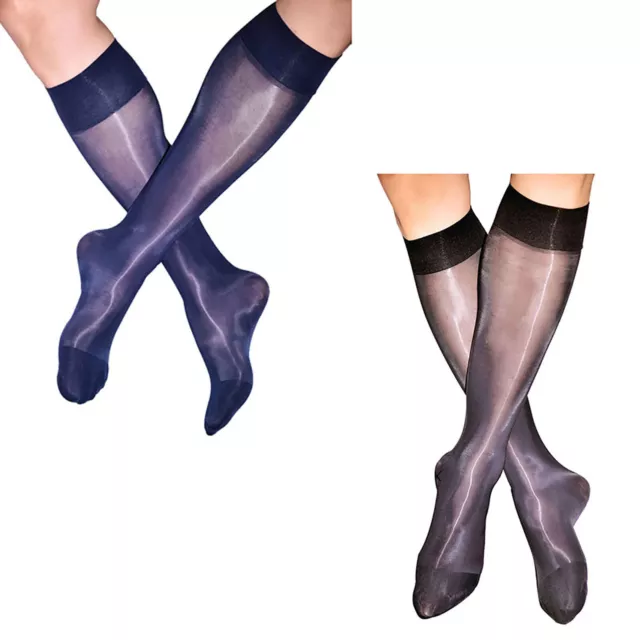 1 Pair Mens Glossy Stretchy Over-the-Calf Socks See-Through Knee High Stockings