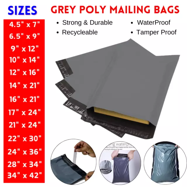 GREY STRONG MAILING MIXED BAGS PLASTIC POSTAL MAIL POSTAGE POLY Envelopes