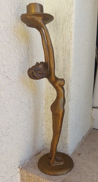 Statue bronze Afrique African art ethnique tribal bougeoir femme Nu
