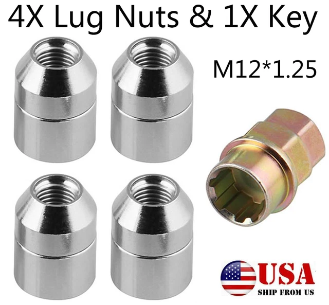 Universal M12x1.25 Wheel Lock Lug Nuts 4x Anti Theft Locking Nuts + 1x Key (USA)