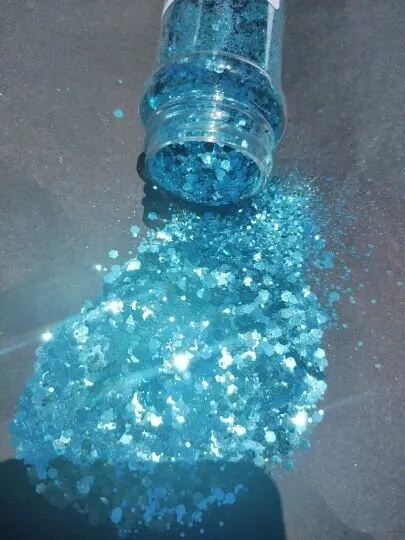 Ocean Blue chunky polyester glitter mix 2 oz. in a shaker bottle!