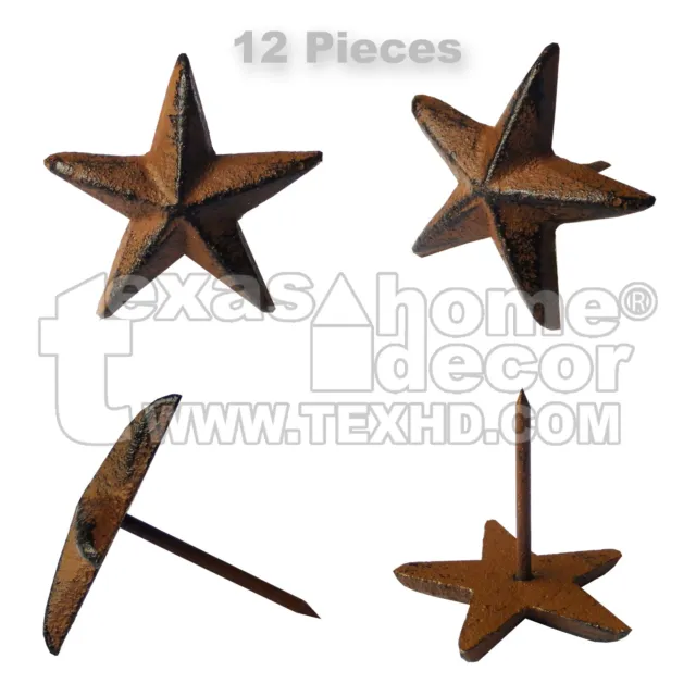 12 Texas Star Nails Cast Iron 1 3/4 inch Tacks Rustic Western with 1 inch Nail