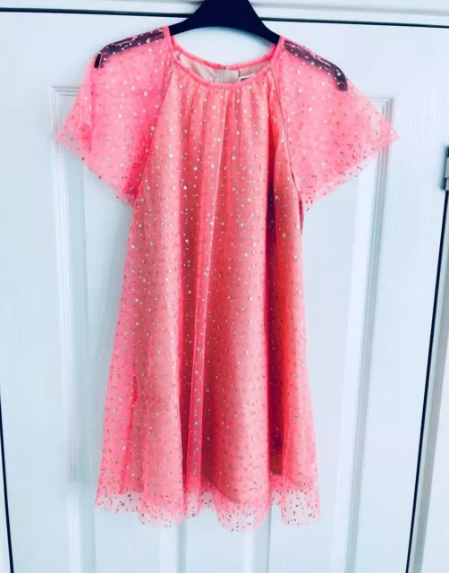 Next Girls Coral Mesh Star Dress brand new