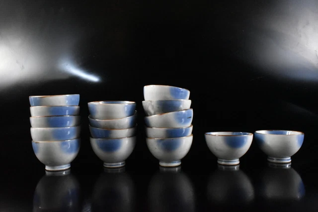 M2573: Japanese Kiyomizu-ware Blue&White Shapely TEA CUP Senchawan Bundle sale