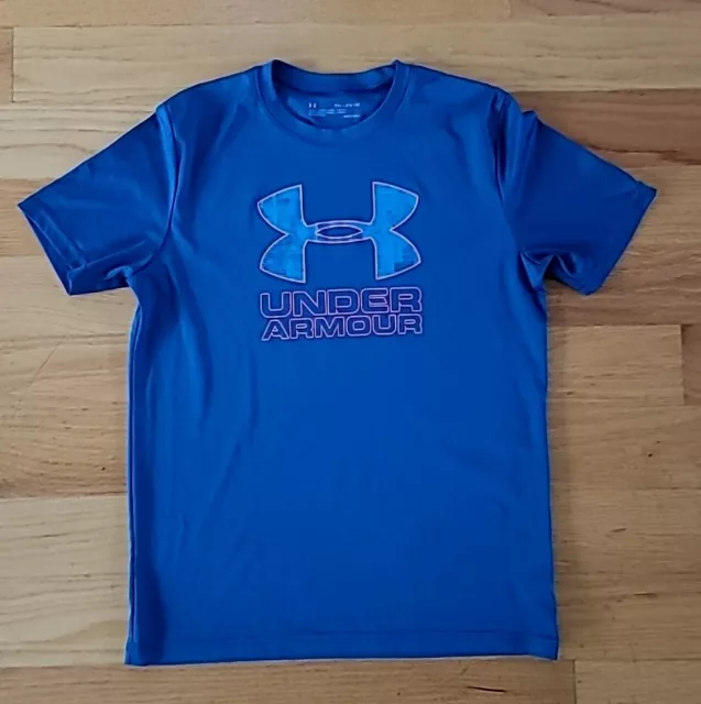 Under Armour Boys Kids Youth XL Blue Logo Short Sleeve T Shirt Athletic