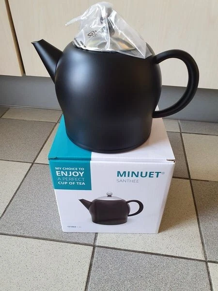 Bredemeijer große doppelwandige schwarze Edelstahl Teekanne 1.4 Liter