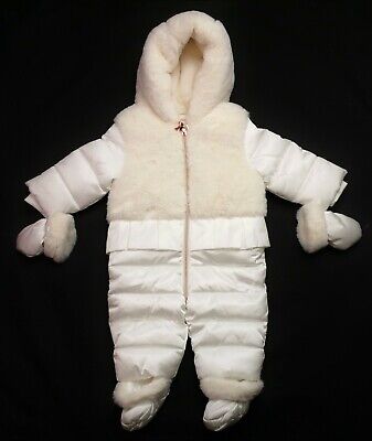 Baby GIRLS TED BAKER Ivory Faux Fur Puffer Snowsuit Pramsuit 3-6 Months NWoT
