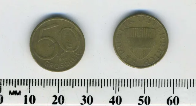 Austria 1965 - 50 Groschen Aluminum-Bronze Coin - Austrian Shield - #1 3