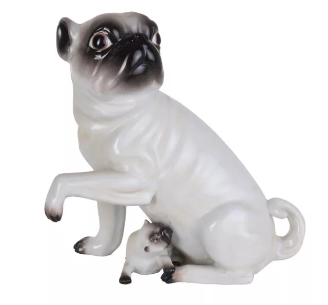 Figura de Porcelana Doguillo Carlino Perro Escultura Dekohund Antiguo