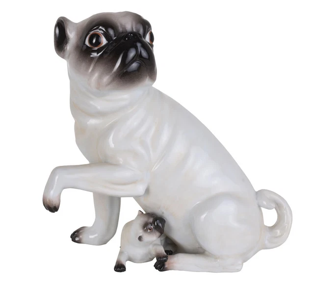 Support à Livres Sculpture De Chien Carlin (Mops) En Argent - Figurine Déco Moderne