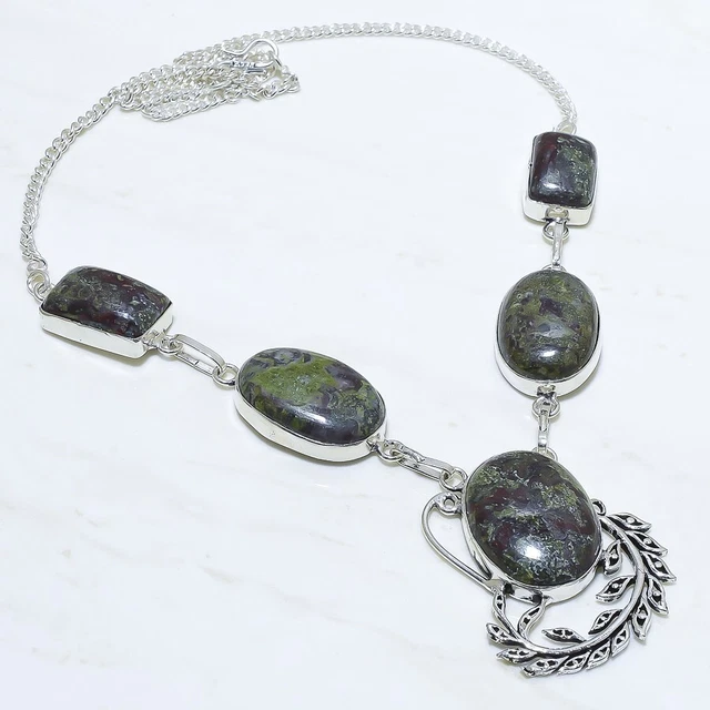 Dragon Blood Stone Gemstone Handmade Silver Jewelry Necklace 18" NLG13614