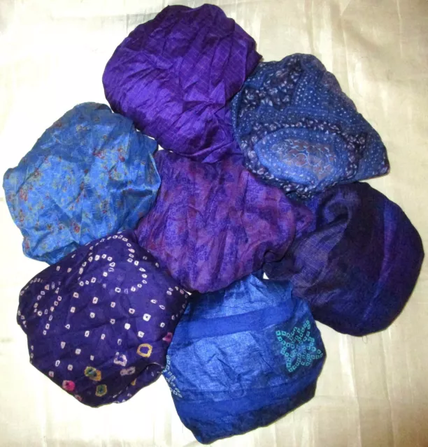 UK LOT PURE SILK Vintage Sari REMNANT Fabric 7 Pcs 1 foot ech Blue Violet #,AQOT