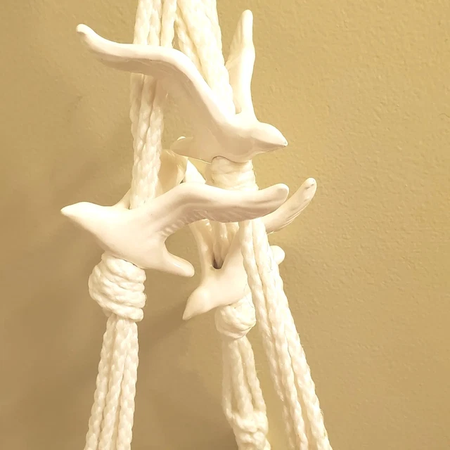 Macrame Seagulls Mid Century Modern Potted Plant Holder Retro  Ceramic birds