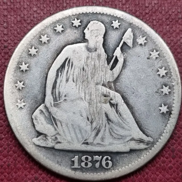 1876 Seated Liberty Half Dollar 50c Circulated Unfinished Love Token #68695