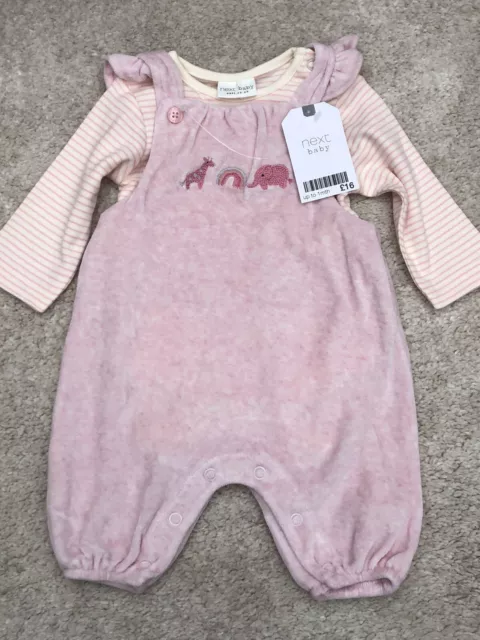 NEW Baby Girls NEXT Velour Dungarees Bodysuit Set Newborn Up to 1 month 56cm