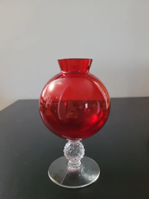 Morgantown Glass Golf Ball Vase Footed Vase Kimball Rim Ruby Red 6.75"