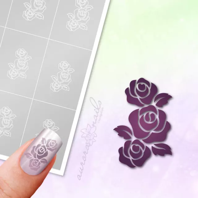 Schablonen für Airbrush und Nailart B177 Blume Blüte Rose Floral 40Stk klebend