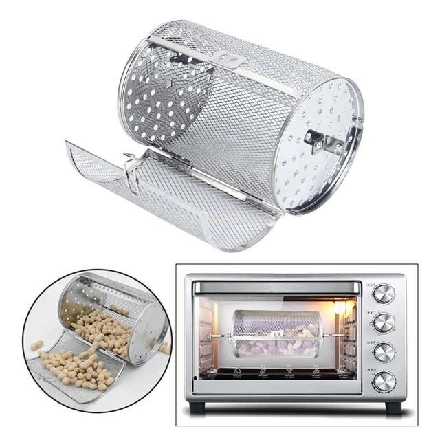 Rotisserie Korb Aus Edelstahl 304 – Großer Rollkorb Für Grill, Passt Für 1,27 Cm/3/8" Sechskant- Oder 3/8"/5/16" Vierkant-Spießstangen