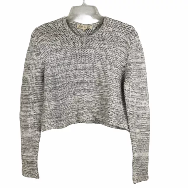 Joah Brown Womens Crop Knit Sweater OS One Size Long Sleeve Crew Neck Gray