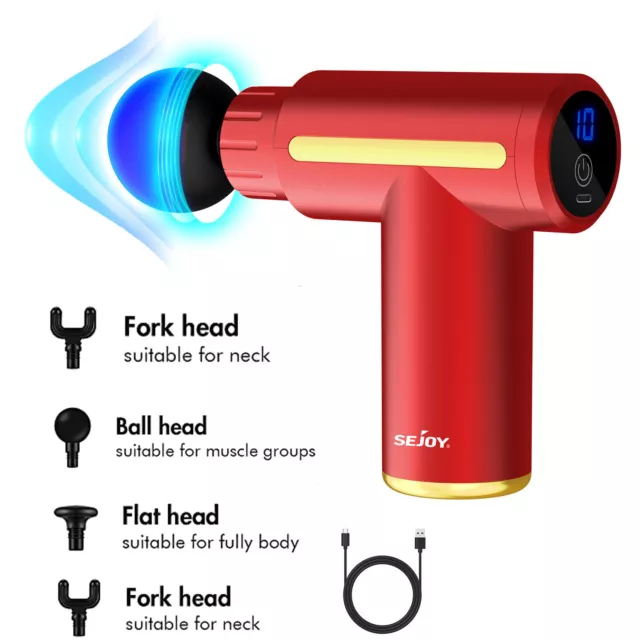 Eléctrica muscle masaje Gun LCD masaje pistola 4 cabezales de masaje 10 modos