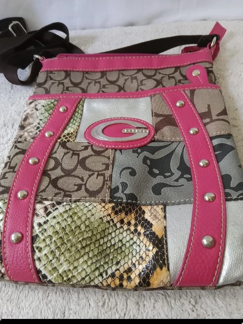 Vtg. Guess Shoulder Purse Hot Pink Strap/Trim 9" W 10" L  Zip Good Condition