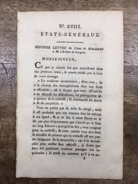 States General May 1789 Journal The Earl Mirabeau Bishop of Langres Noblesse