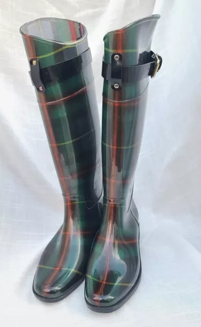 Polo Ralph Lauren Boots Womens Size 7B Rossalyn II Tartan Plaid Tall Rain Shoes