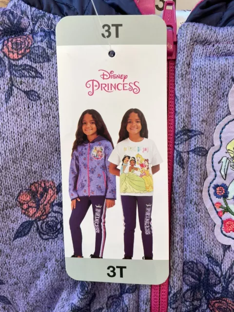 Disney Princess Kids 3-Piece Set, Fleece Jacket T-Shirt & Leggings Lavender 3T