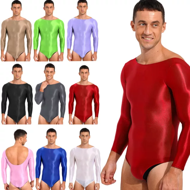 Sexy Men Bodysuit Glossy Oil Jumpsuit Sexy Swimsuit Athletic Sport Leotard Tight