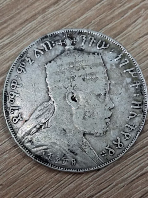 Äthiopien 1  Birr 1889 Menelik II, Silbermünze, Ethiopia 2