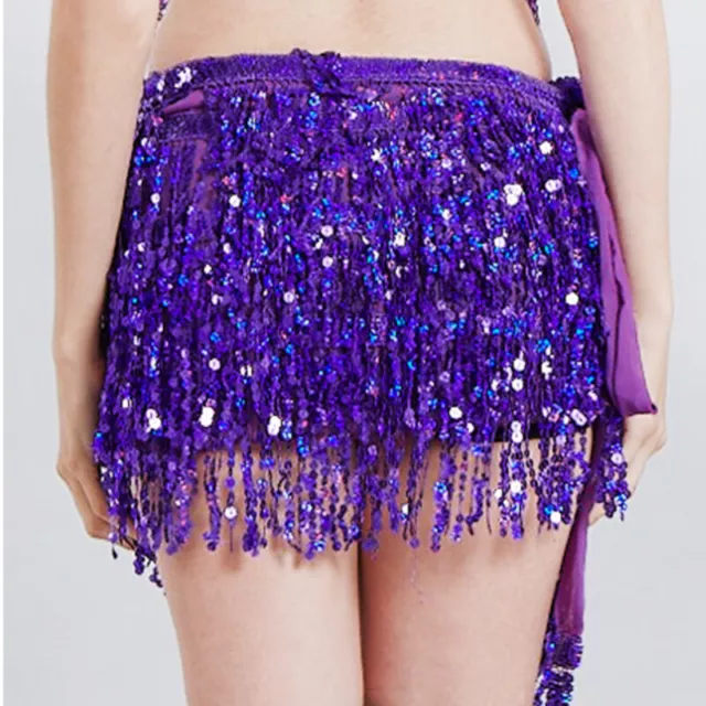 Lady Short Skirt Dancewear Sequin Tassel Lace Up Belly Dancing Skater Sexy Party 2