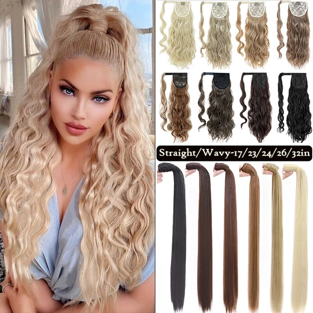 One Piece Wrap Around Ponytail Wavy Long Magic On Hair Extensions Thick Curly US
